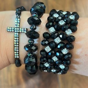 3 black and rhinestone bracelets
